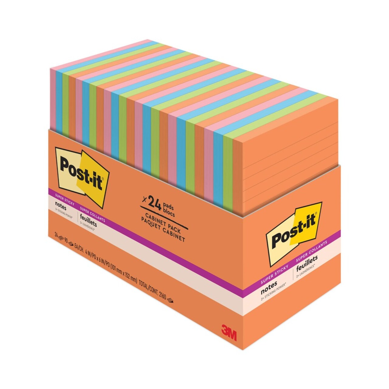 Post-it Notes Super Sticky 4 in. x 6 in. Note Ruled Pads - Energy Boost Collection Colors (24/Pack)